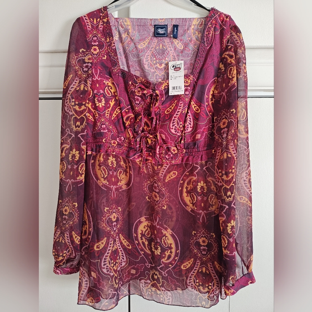 Cruel Girl Women's Paisley Sheer Top - Purple and Pink